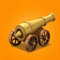Painted collectible: a bronze cannon on a wooden carriage.