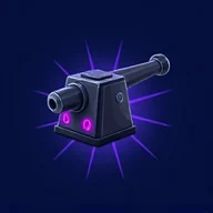 Painted collectible: an angular black cannon with a violet glow.