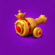 Painted collectible: a golden cannon wearing a red crown.