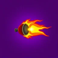 Painted collectible: a cannonball with a fiery tail.