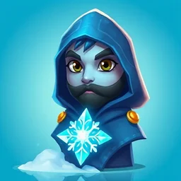 Painted avatar: an ice mage in a blue hood holding a glowing ice crystal.