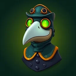 Painted avatar: a plague doctor with a beaked mask and green goggles.