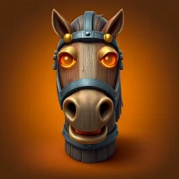 Painted avatar: a wooden horse with glowing eyes.